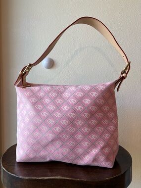 Vintage Y2K Dooney & Bourke Monogram Canvas Shoulder Bag Pink Coquette Barbiecor